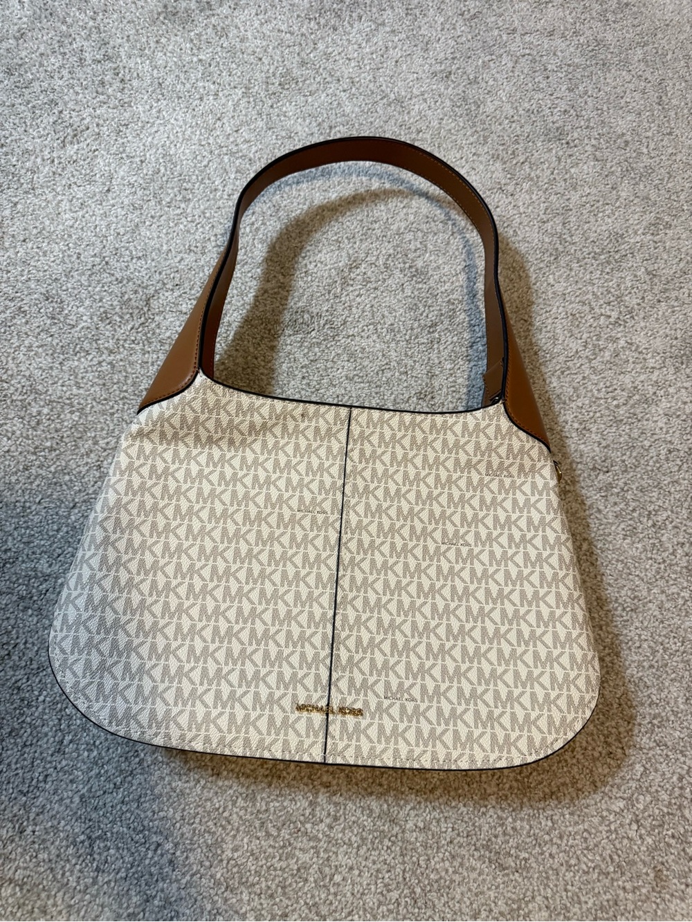 Michael Kors Ivory Logo Shoulder Bag with Tan Trim